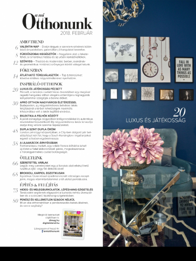 A Mi Otthonunk Magazin 2018. február, "Luxus és otthonosság Pécsett"