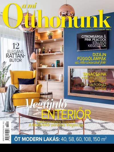 A Mi otthonunk Magazin 2019. február címlap lakás: "Ékszerdoboz a Mecsek-oldalon" - Címlap